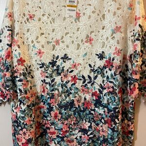 Charter Club Woman 3X Stunning Flower Floral Cutouts Elbow Length Sleeve NWT